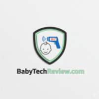 Official logo of BabyTechReview.com, featuring a baby icon and smart thermometer inside a shield.