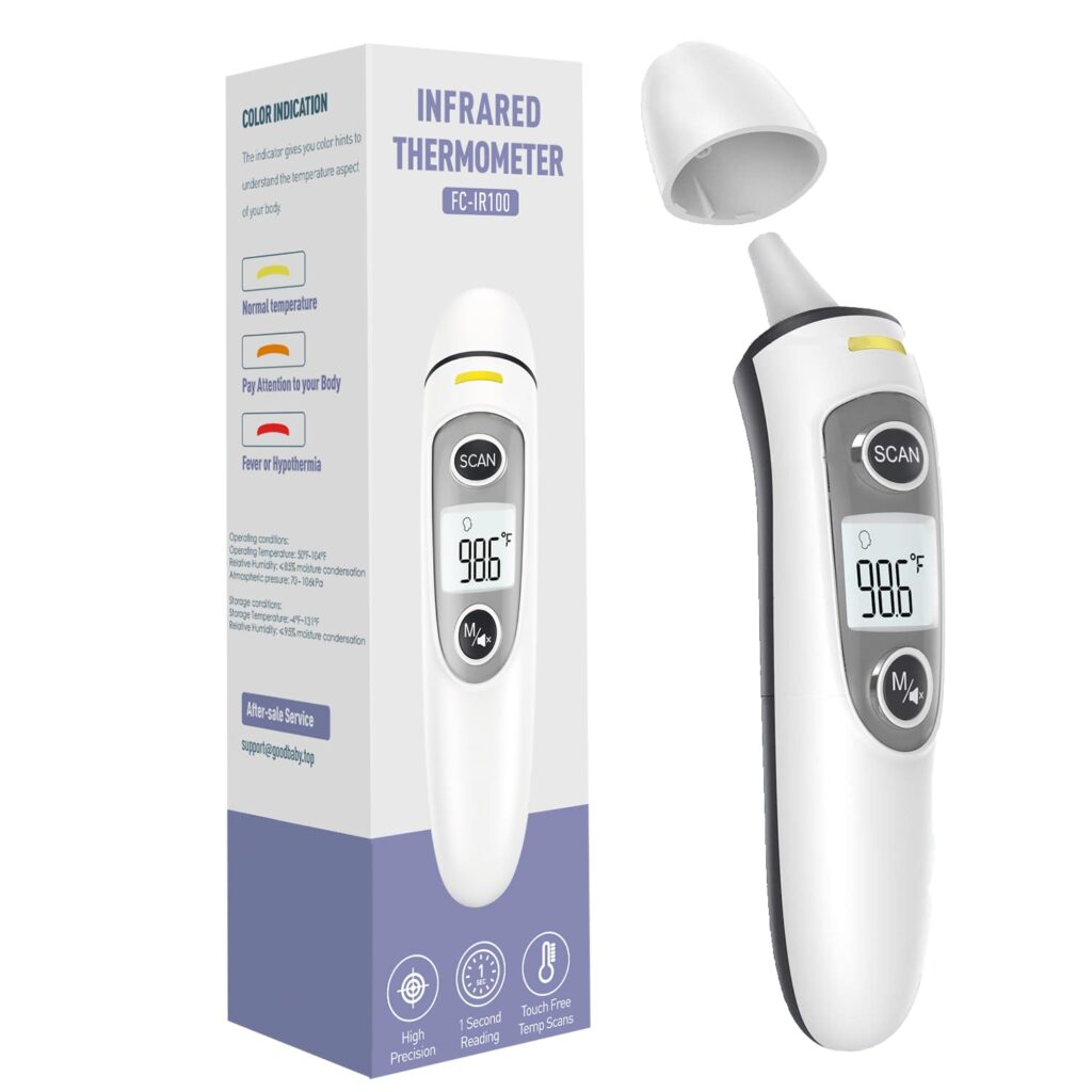 GoodBaby ear and forehead 2-in-1 thermometer with digital display.