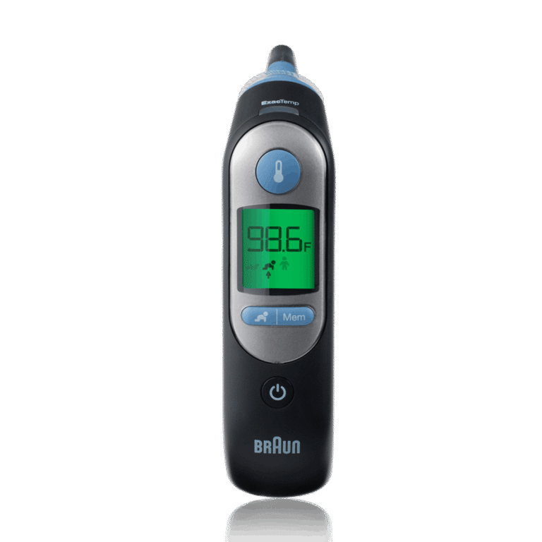ThermoScan 7 ear thermometer showing age precision color-coded fever guidance display