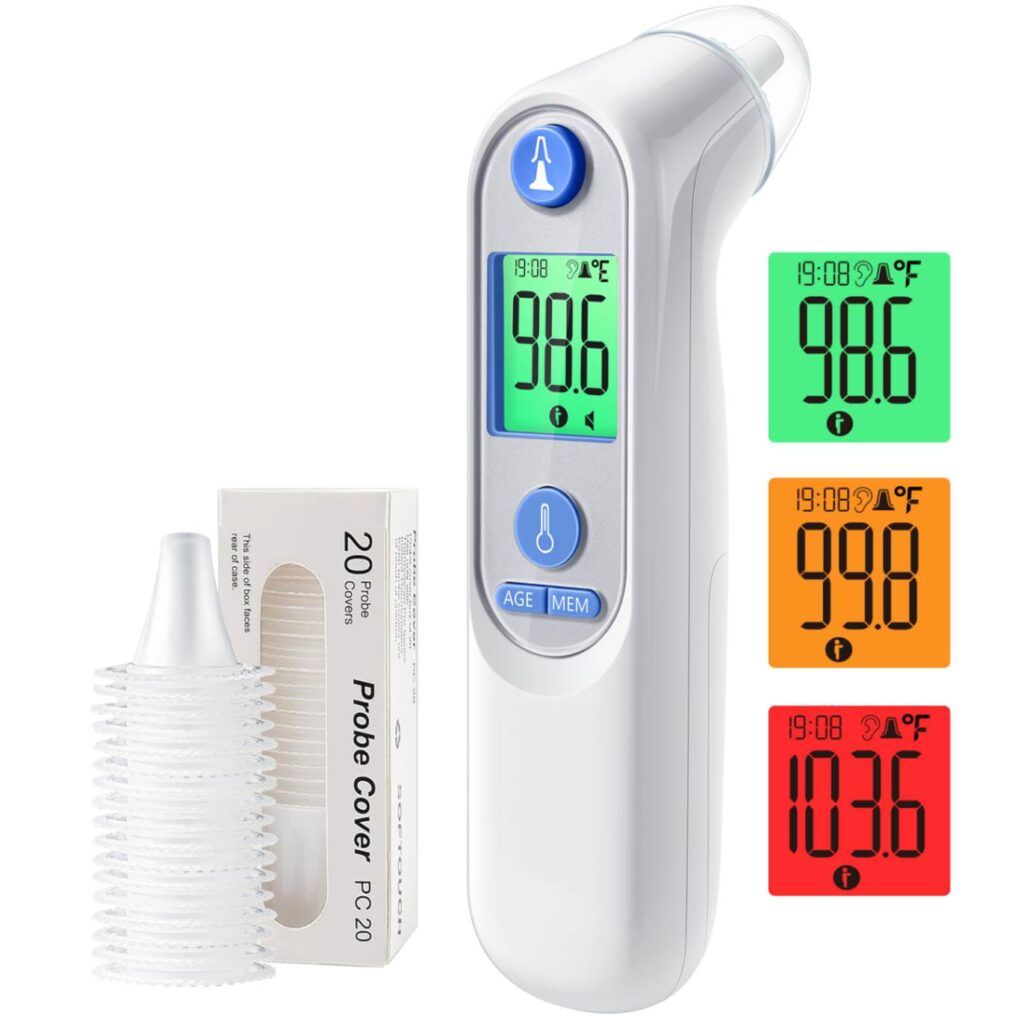 Viproud FC-IR109 ear thermometer with color-coded display and disposable hygiene caps